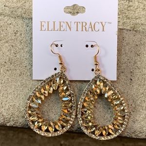 Ellen Tracy Champagne Crystal Teardrop Earrings